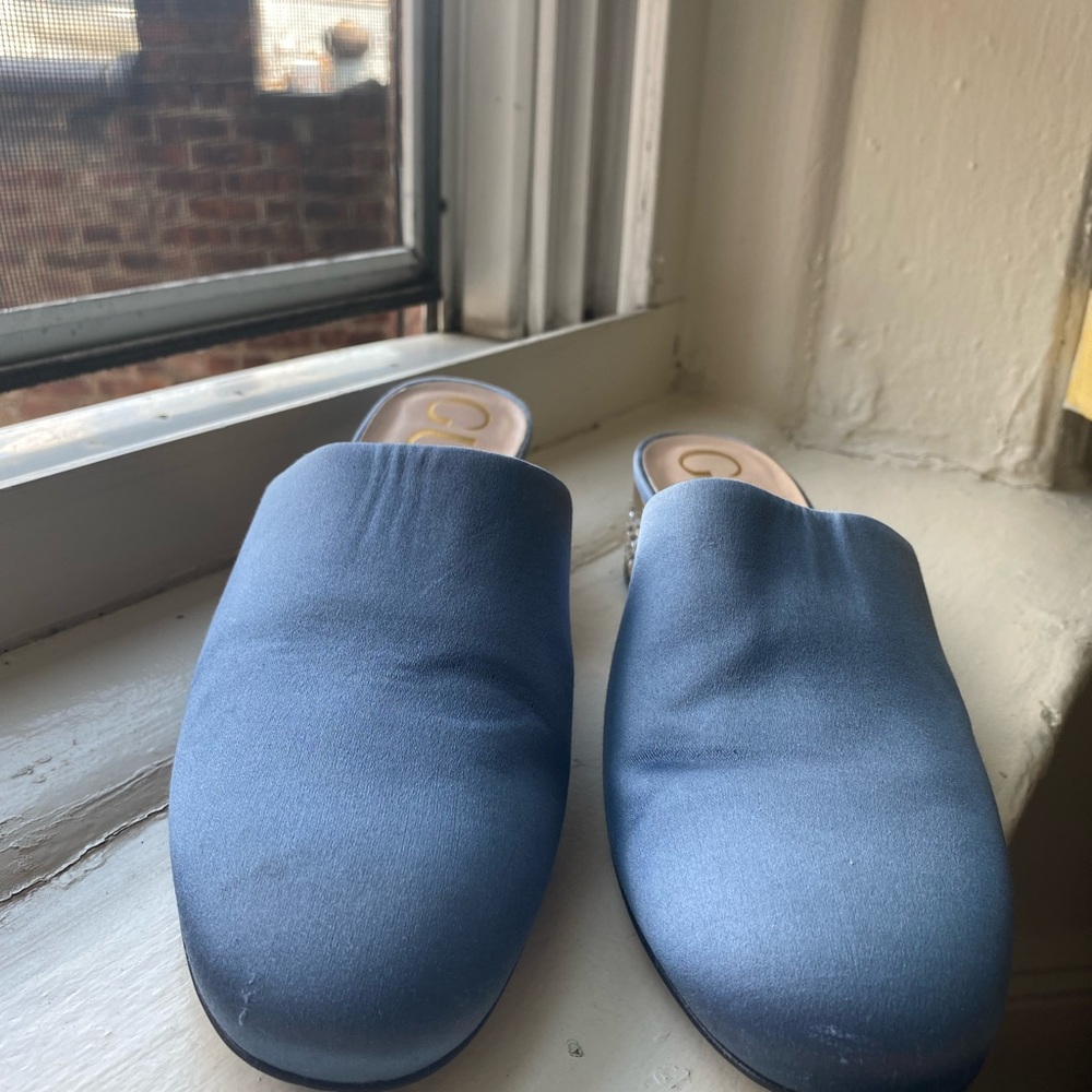 GUCCI Closed Toe Blue Satin Mules w Chrystal Heels, size 7 - Picture 9 of 9